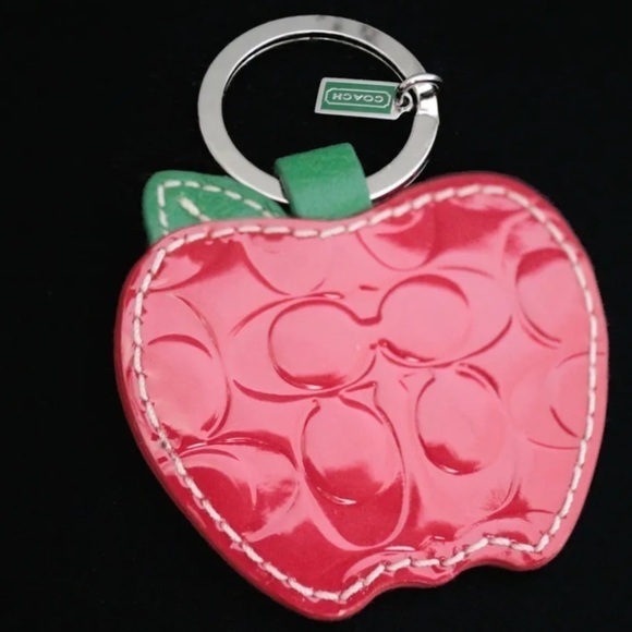 Coach Red Patent Leather Signature “C” Keychain Fob Picture Photo Insert Holder - Picture 4 of 5